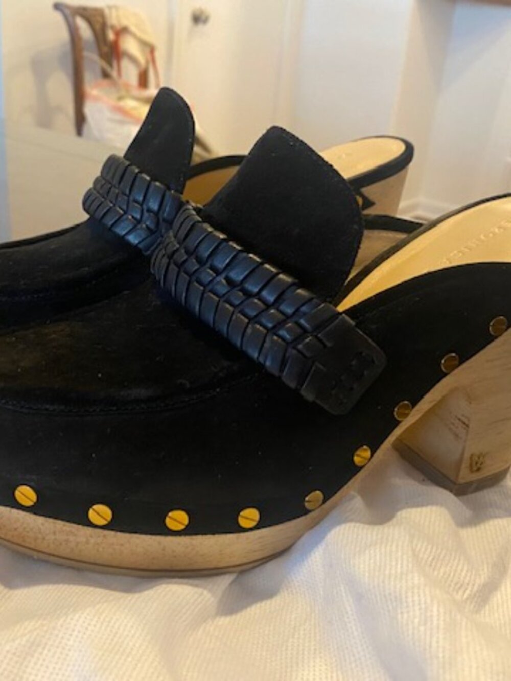 VERONICA BEARD Black Suede mule clogs with gold studs. Size 9 1/2 M